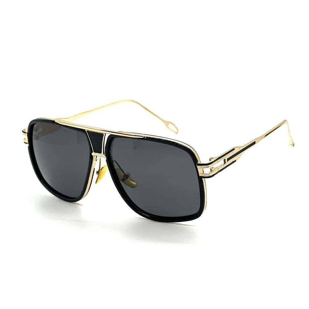 Women's Oversize Square Sunglasses Gold Black Metal Frame Grey Lens Gafas Lentes